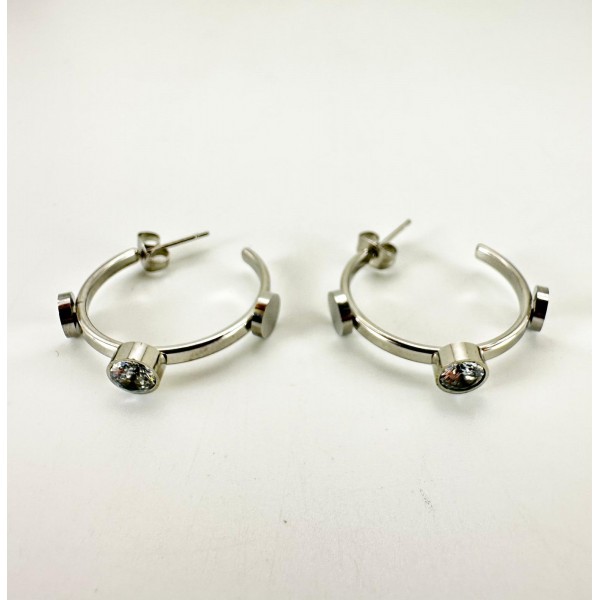 Gümüş Taşlı Halka Küpe